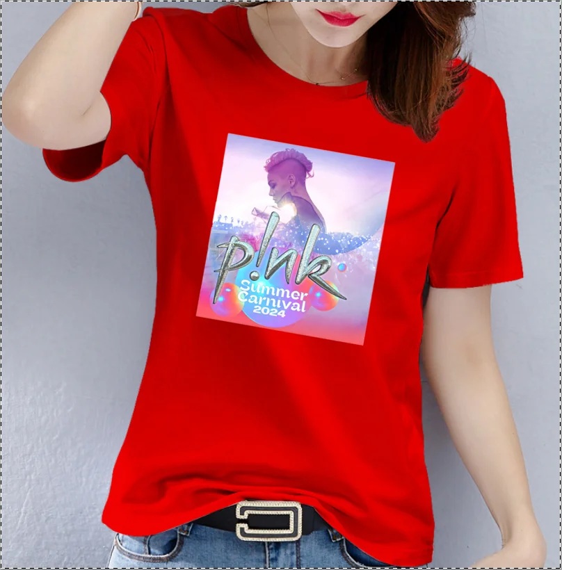 

100% Cotton P!nk Singer Summer Carnival 2024 Festival Uni T Shirt Men Women Pink Tshirt Oversized T-shirt Fashion Woman Blouse