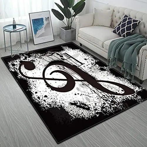 Treble Clef Music Rug, Rock Music Graffiti Minimalist Home Design, Non-Slip Washable Mat for Bedroom Lounge Game Room Decor