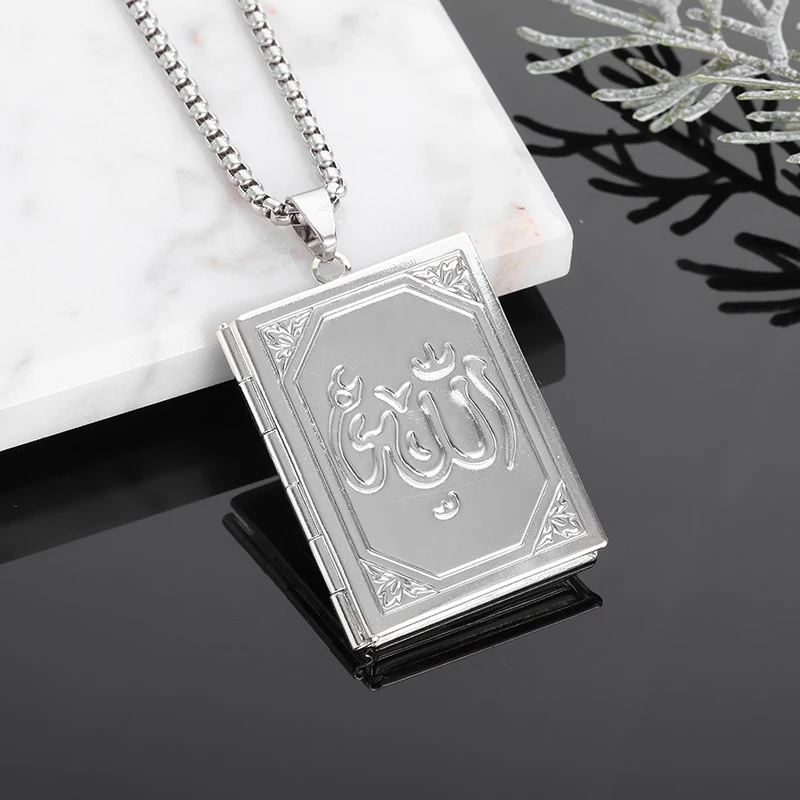 Islamic Muslim Photo Box Jewelry Arabic Allah Bible Necklace Men Women Religious Amulet Pendant Gift