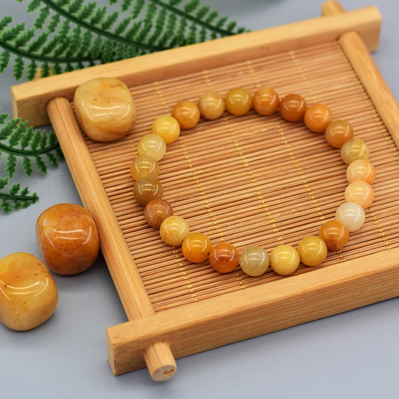 Real Natural Yellow Jade Round Beads Bracelet Women Natural Stone Crystal Amethyst Lapis Lazuli Gem Bracelet Men Gift for Lovers