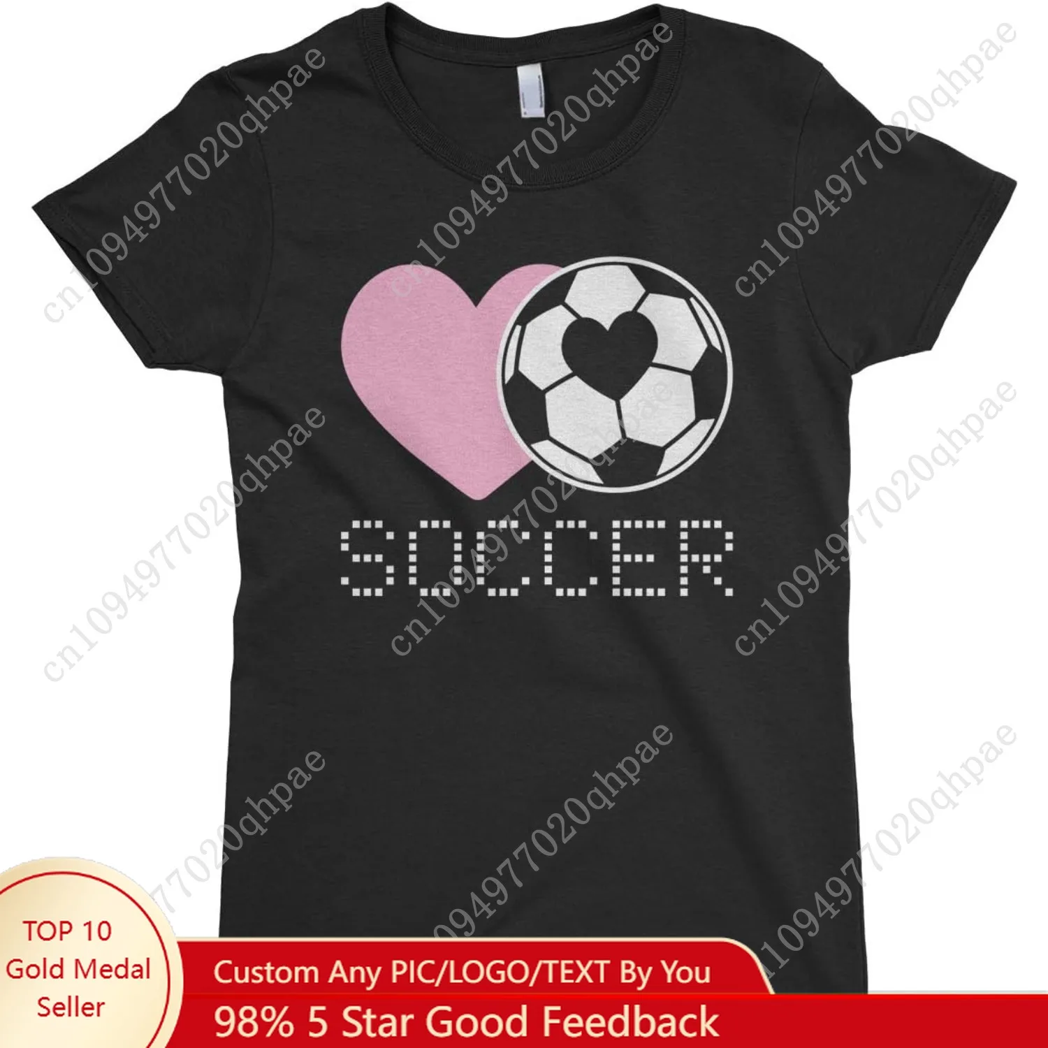 Threadrock Big Girls' Love Heart Soccer Fitted T-Shirt