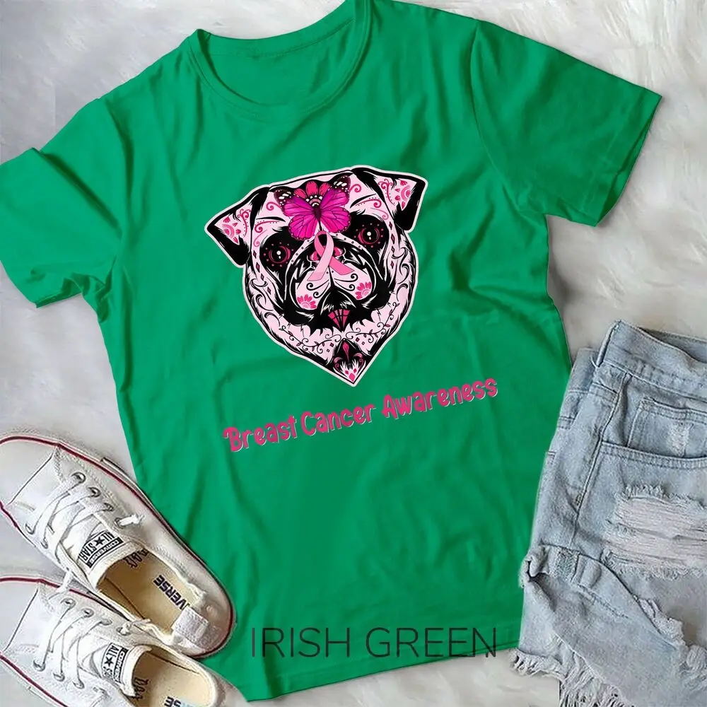 Sugar Pug Dog Breast Cancer Awareness Day Of The Dead Unisex T-shirt