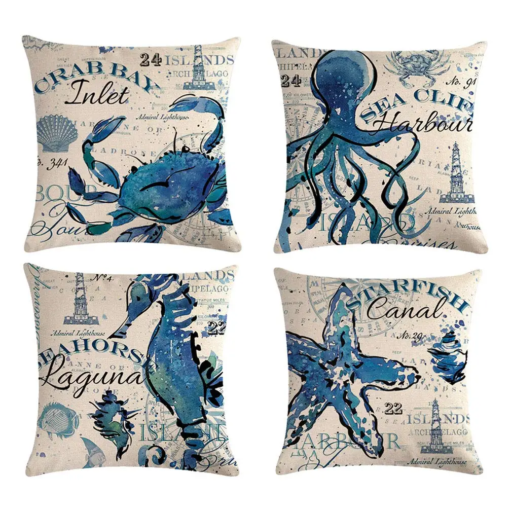 

Ocean Theme Throw Pillow Covers, Sea Animals Pillowcases, Cushion Covers, Pillow Cases for Home, 4Pack