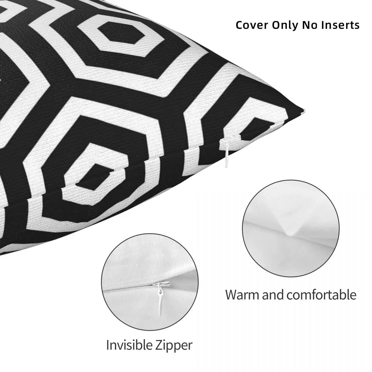 Taie d'Oreiller Hexagonale Noire et Blanche en Polyester, Lin, Velours, Motif, Fermeture Éclair, Décorative, pour Canapé, Juste de Coussin