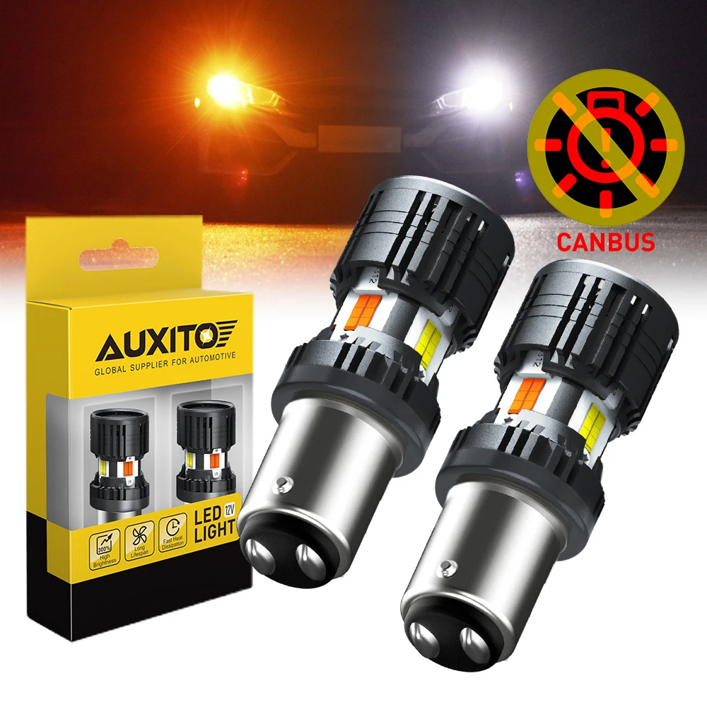 2X AUXITO 1157 Switchback LED P21/5W BAY15D Canbus Error Free 12V Amber White Turn Signal DRL No Hyperflash Spotlight Turbo Bulb