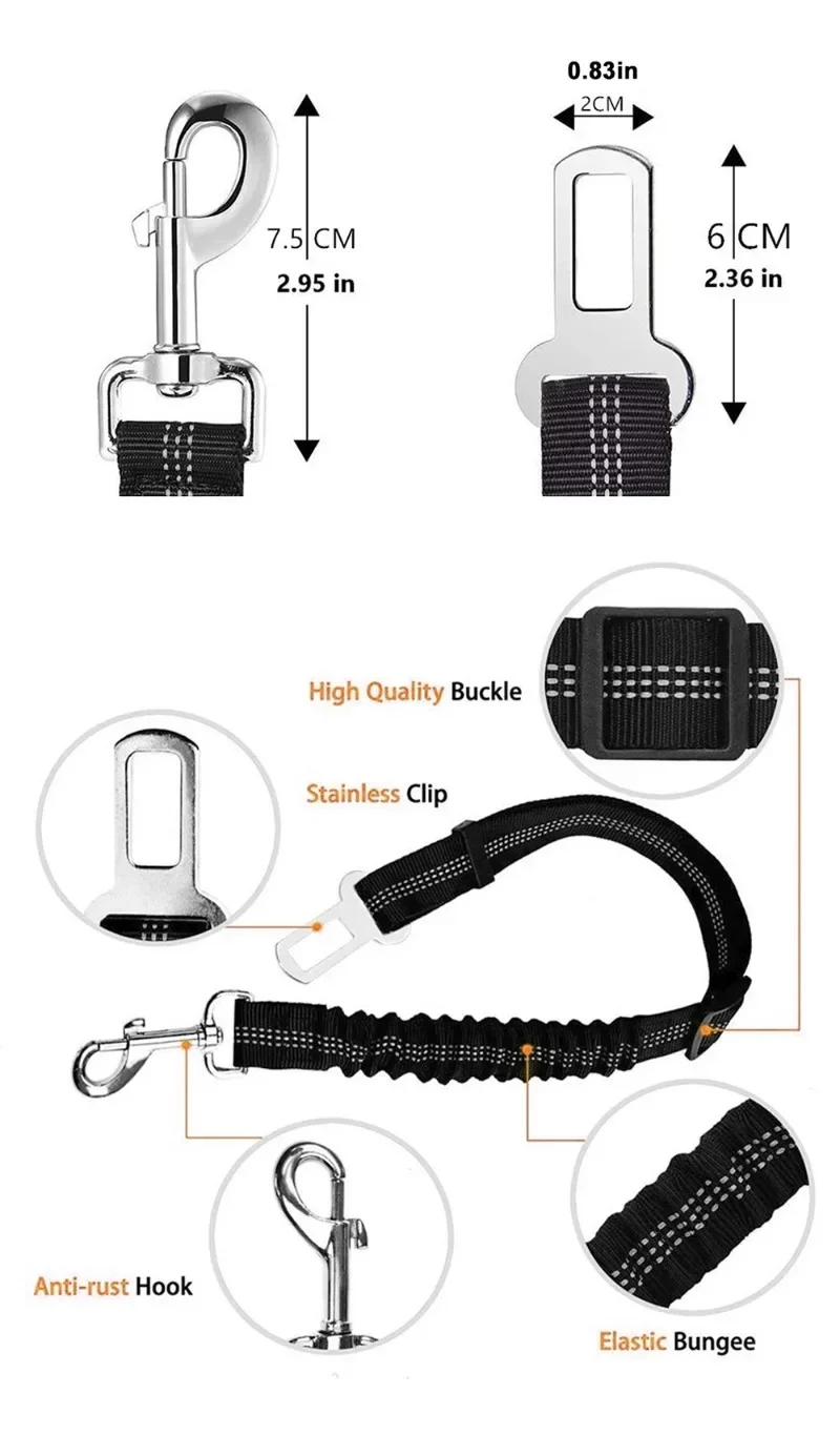 ไนลอนสุนัขรถที่นั่งเข็มขัดสายรัดสะท้อนแสงปรับ CUSHIONING ความยืดหยุ่นสายจูงความปลอดภัยรถท่องเที่ยวสัตว์เลี้ยงแมวสุนัขอุปกรณ์เสริม