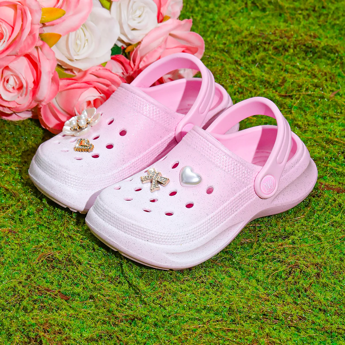 Kids Slip-On Clogs and Mules, Breathable, Waterproof, EVA Garden Shoes with Decorative Chain for Beach and Everyday Wear 168