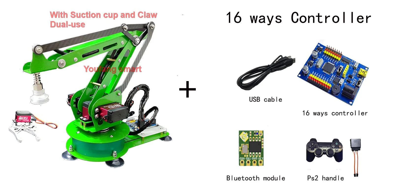 Lengan Robot 4 DOF, lengan mekanik besi anti karat serat karbon untuk lengan Robot Arduino dengan cangkir penyedot dan cakar Robot yang dapat diprogram