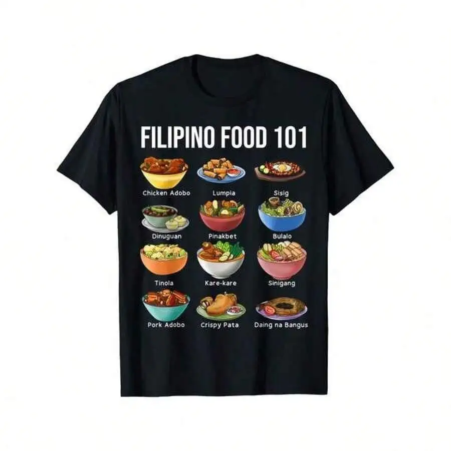 Graphic-Shirt Cotton Tees Size PlusFilipino Food 101 Graphic T-Shirt, Casual Crew Neck, Cotton Blend