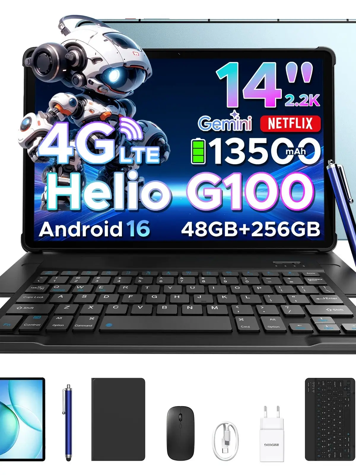 DOOGEE Tablet PC 2-in-1 Tab E3 Max batterij 13500mAh Gmini AI 14 inch scherm 2.2K 48GB(8+40) 256GB Helio G100 AI Tablet Android 16 - afbeelding 2