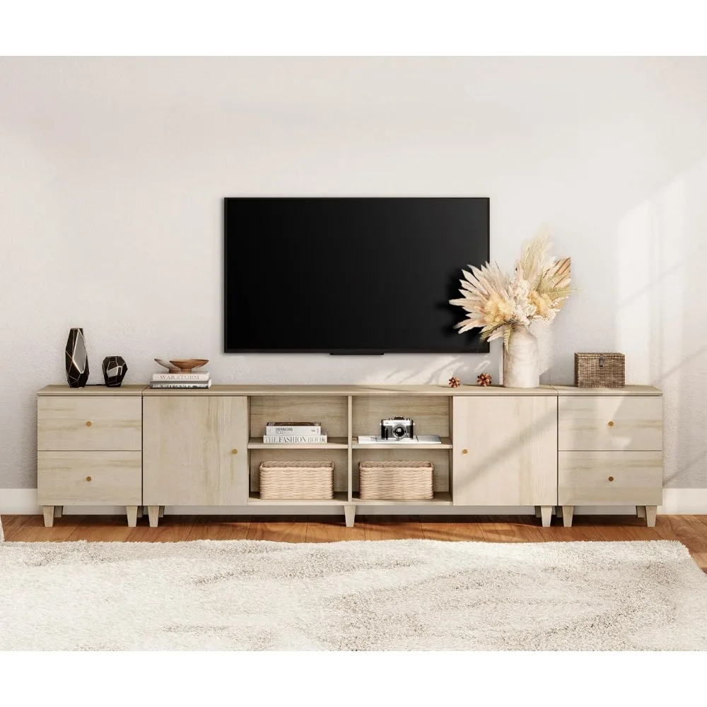 

3-in-1 TV Stand w/Doors&Charging Station, 105 Modern Wood Entertainment Center Media Console for 110+ inch TVs, TV Cabinet