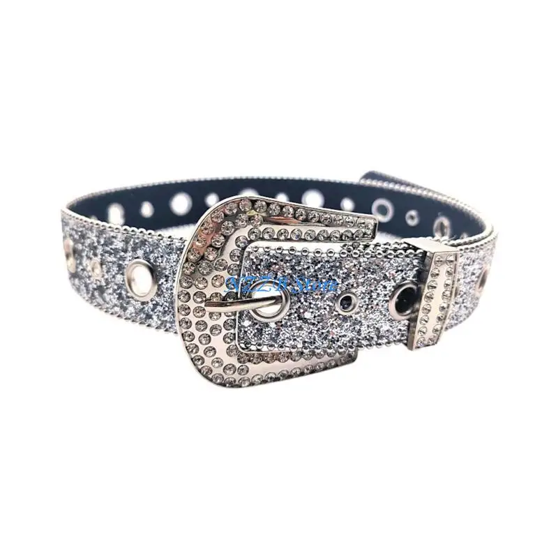 

T21F Woman Buckle Belt for Dress Full Sequins Waist Belt Locomotive Belt