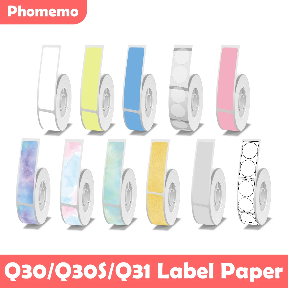 Etykiety samoprzylepne Phomemo Q30/Q30S/Q31 biała 14x30mm taśma papierowa do drukowania Phomemo papier do drukarki do przenośnego termicznego tworzenia etykiet