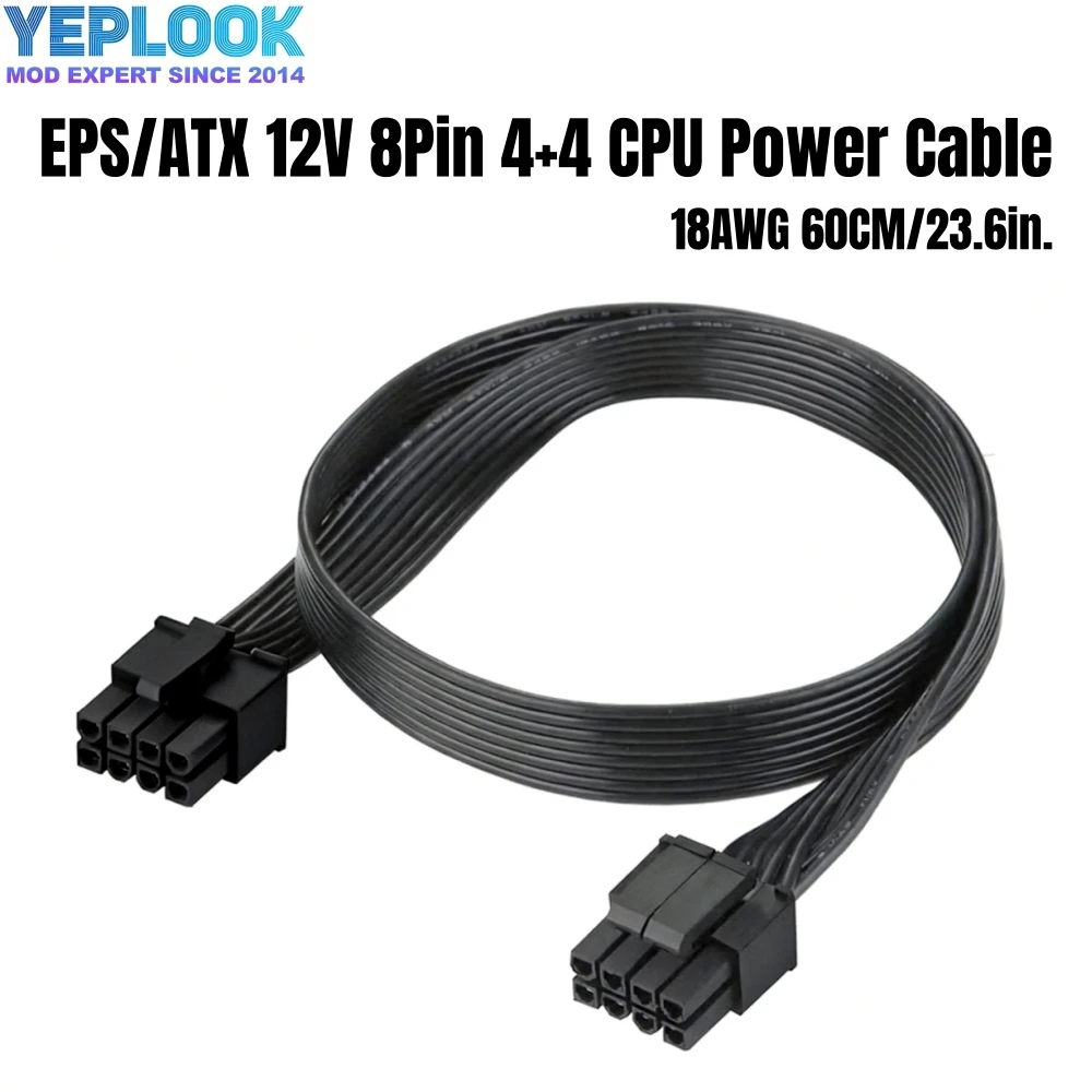 EPS/ATX12V 8Pin 4+4 CPU Power Cable for Corsair HX1200, HX1050, HX1000, HX850, HX750, HX650 Modular Powers, 18AWG Flat Wire 60CM