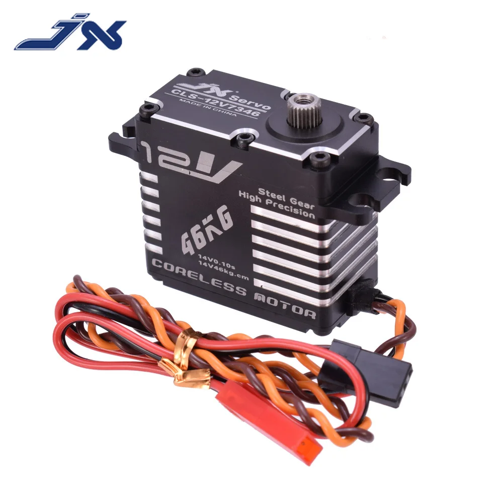 Alta Precisão de Aço Engrenagem Digital Coreless Servo, CNC Alumínio Shell para RC Robot Car, JX CLS-12V7346, 46KG, 12V, 180 Graus, HV