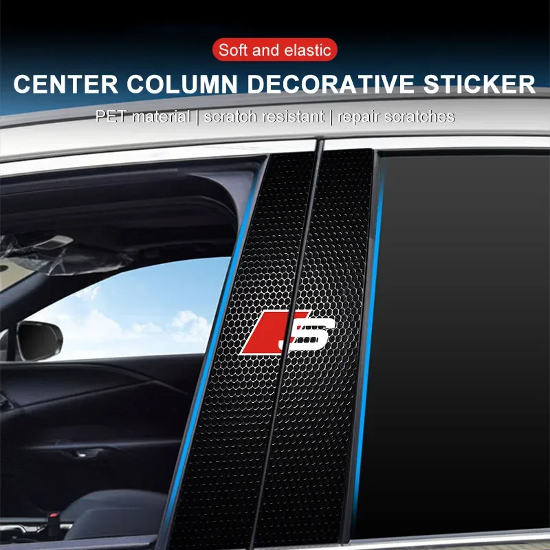 Car Emblems Center Pillar Anti-scratch Protector Films Stickers For Audi A4 A3 A5 A6 A7 A8 Q3 Q5 Q7 Q8 B5 B6 B7 B8 B9 Q7 8P 8V - view 6