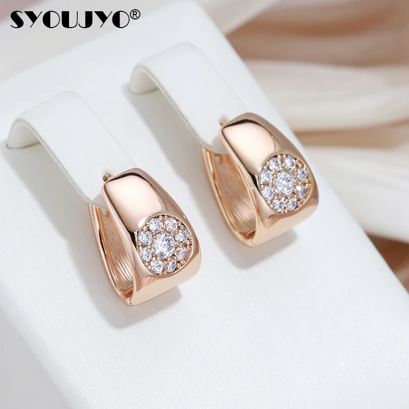 SYOUJYO Vintage Style Natural Zirconia Drop Earrings for Women 585 Gold Color Daily Ethnic Jewelry