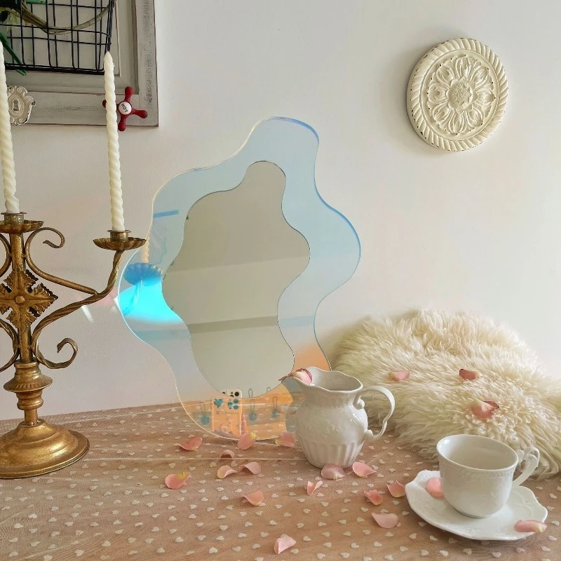 Foldable Wall-Mountable HD Vanity Mirror for Makeup and Desk Use for Students Dormitory Princess Style Cosmetic Mirror