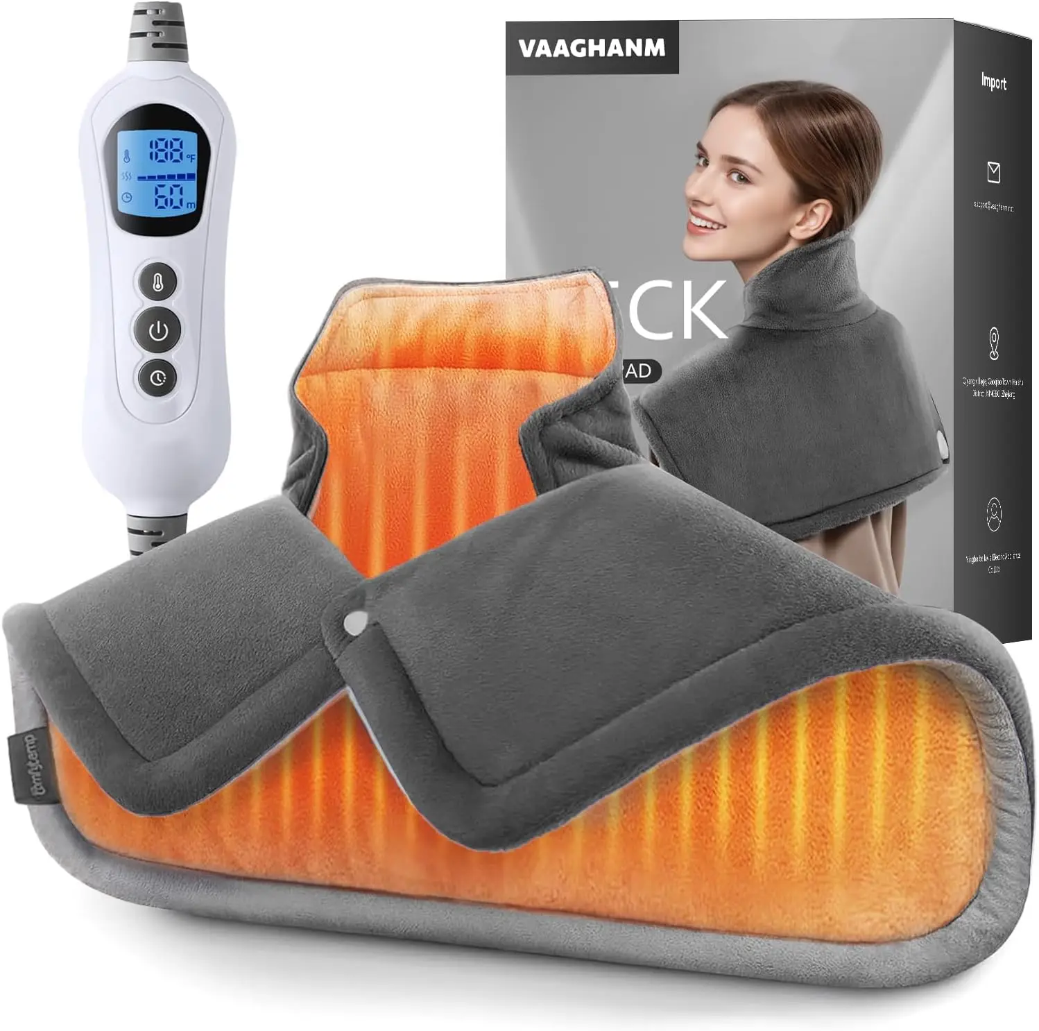 

Electric Heating Pad for Neck, Shoulders & Back with 6 Heat Settings and Auto Timer - Grey