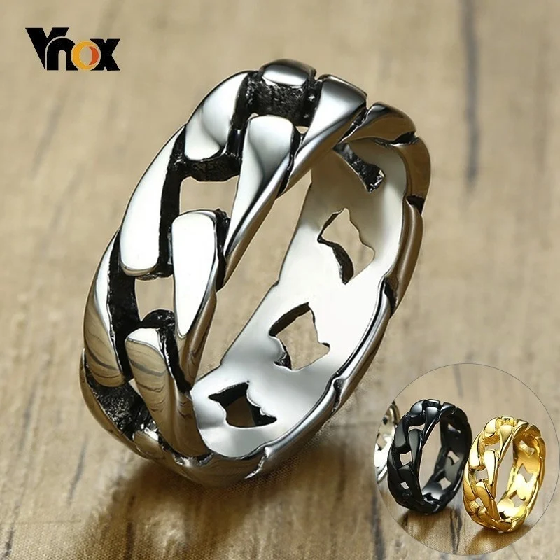 Vnox Stylish Fixed Link Chain Ring for Men High Quality Stainless Steel Male Bands Unique Gift for Him