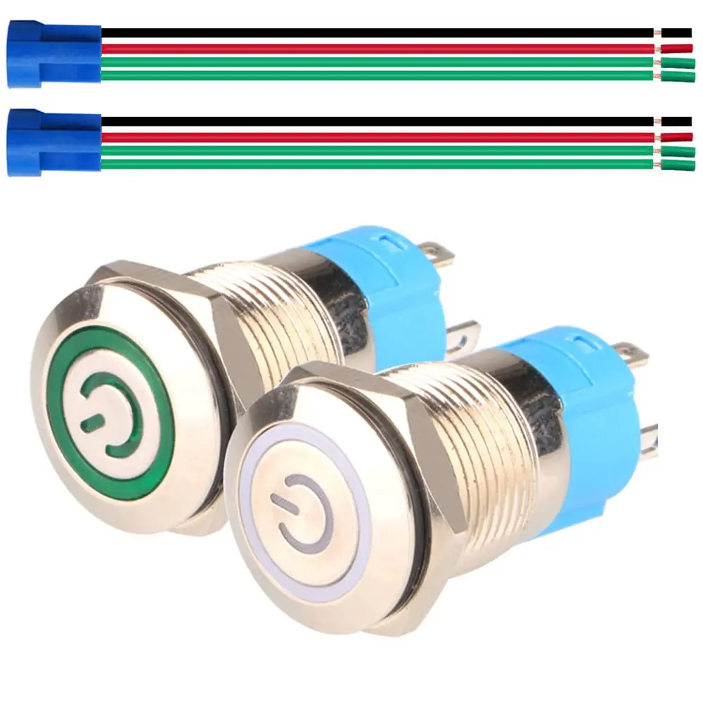

2pcs12mm Stainless Steel Self-Locking Latching Push Button Switch 12V-24V 3A SPST ON Off Toggle Switch with Wire Socket Plug