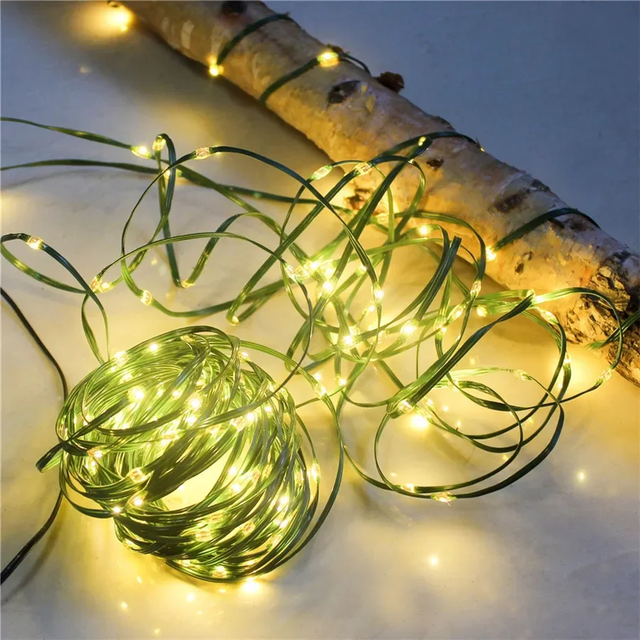 Christmas Decorations 2024, Lighting String 30m 50m 100m Green Wire LED Strip 31V US Plug Remote Control for Garden House Room