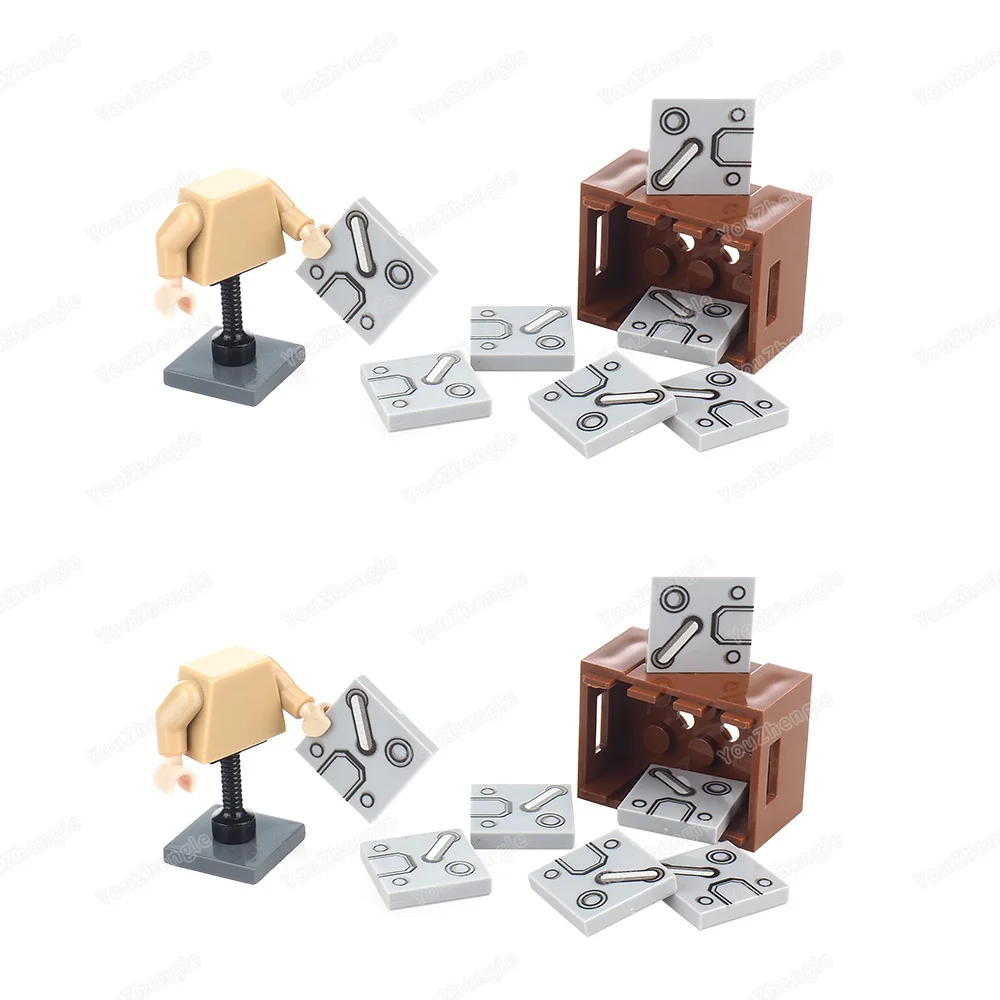 3068bpb1931 Printed Iron Circle Pipe Pattern Building Block 2x2 Parts Tiles MOC figures Military Equipment Model Gifts DIYs Toys