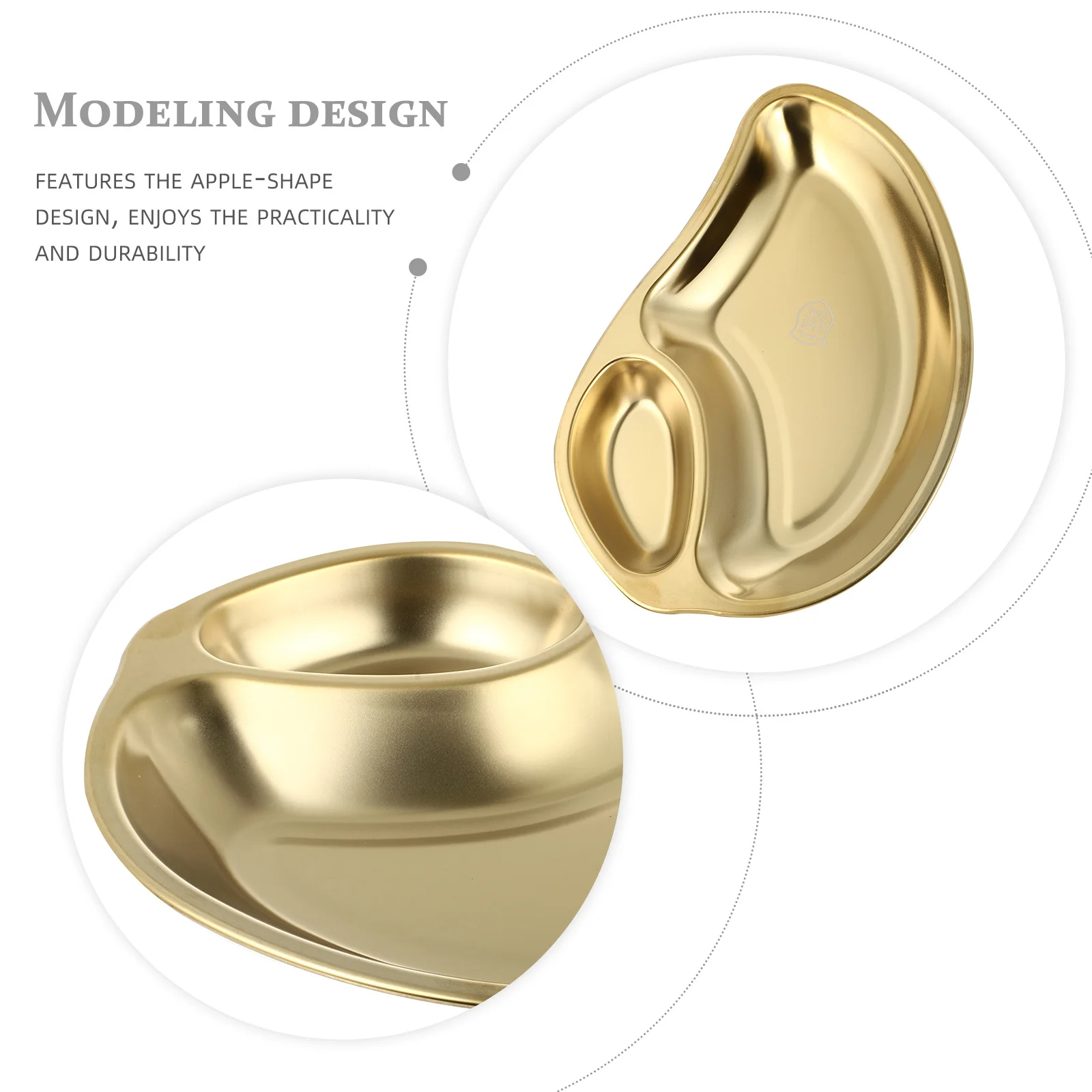 

Stainless Steel Mango Shape Plate Double Compartment Dumpling Sauce Dipping Dish Snack Dessert Plate for Kitchen Outdoor Picnic