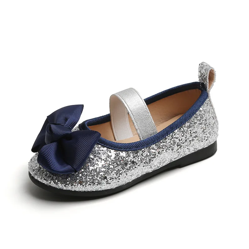 Meisjes Casual Schoenen Kids Flats Prinses Glitter Leren Schoenen Kinderen Vlinderdas Muiltjes Pailletten Mode 2024 Nieuwe Feest Balletschoenen