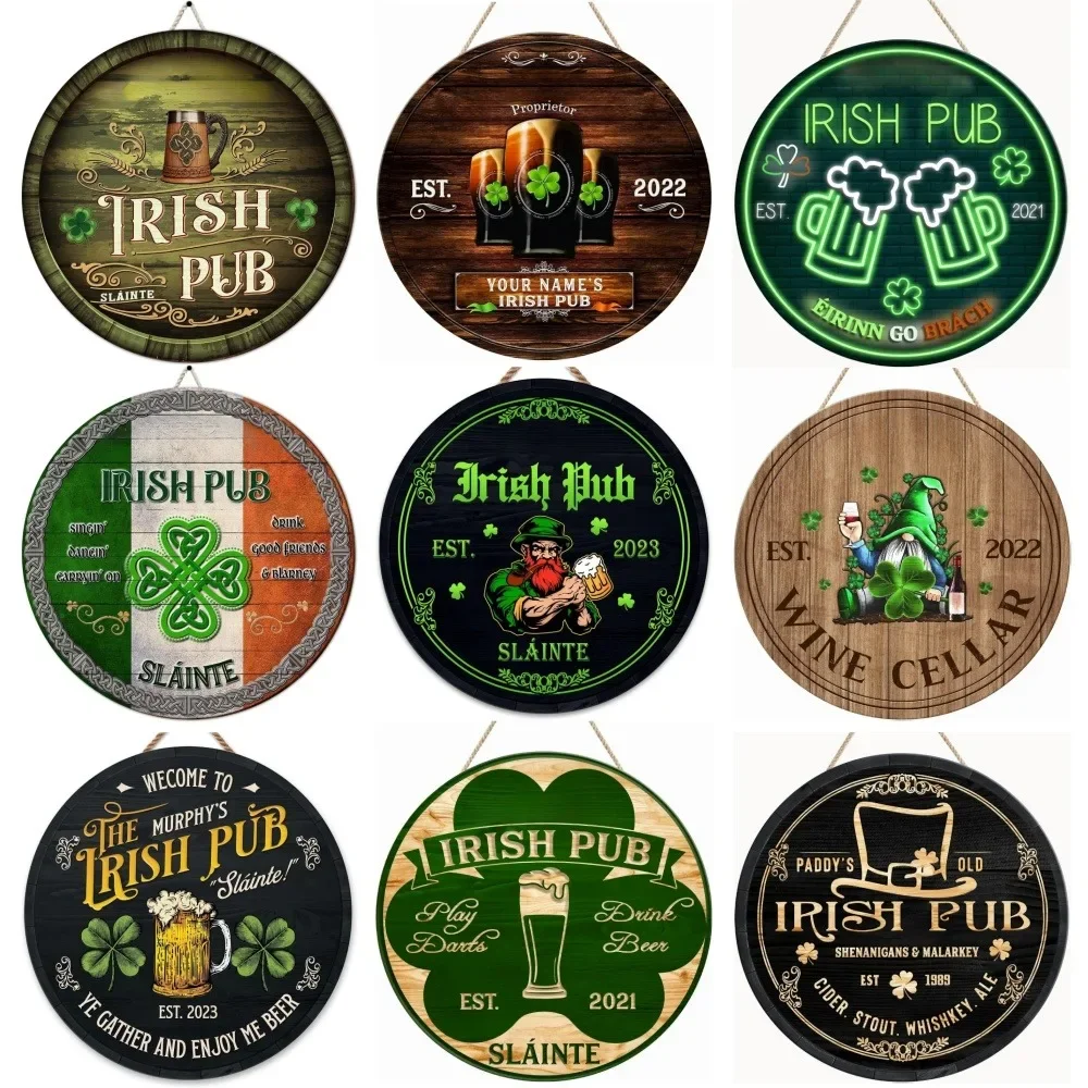 Retro Decorated Street Saint Patrick's Day Irish bar circular wooden sign, lucky grass sign, suitable for family bistro business