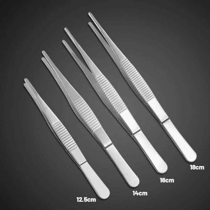 Stainless Steel Tweezer 125-180mm Straight Head Elbow Thickened Toothed Forceps For Home Medical Medical Garden Kitchen BBQ Tool