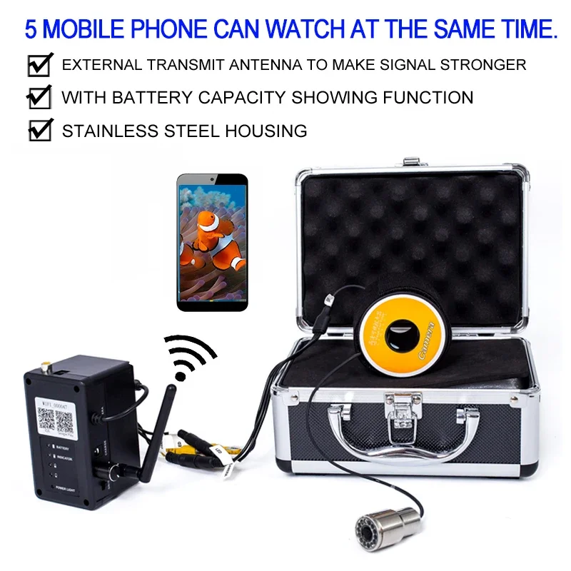 WF13WSL Underwater Fish Fishing Camera With Wireless Recording Function Support Aluminum Box 15M/30M/50M Fishing Line Cable