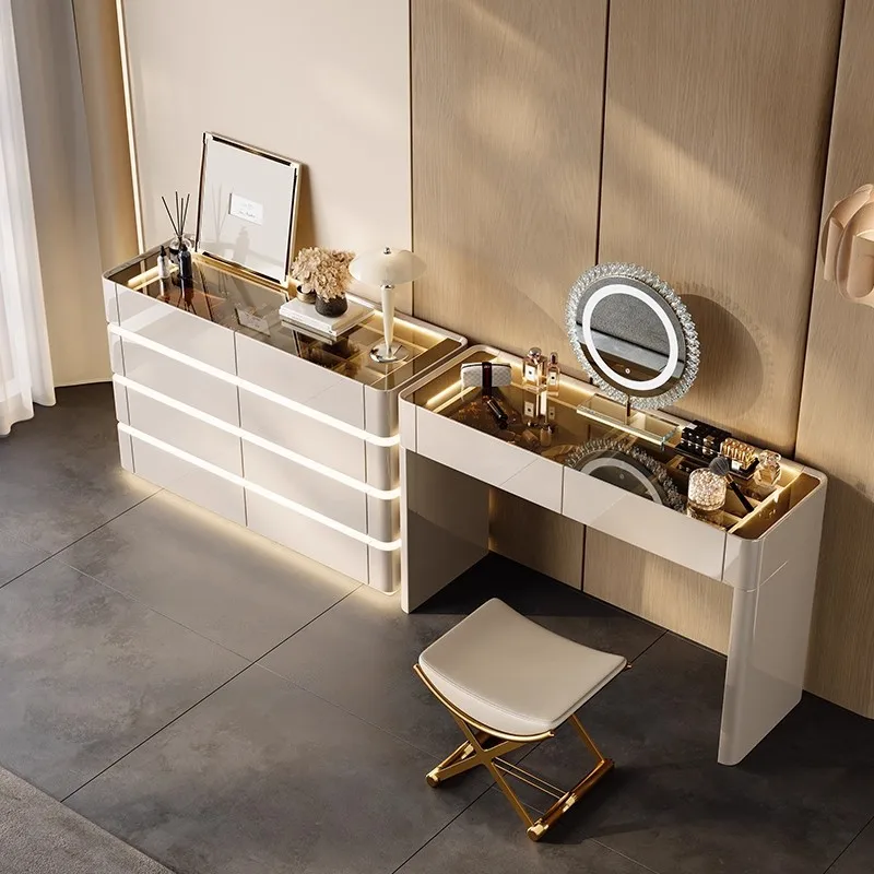 Solid wood glass dresser eight-bucket cabinet combination bedroom, bedside storage jewelry cabinet makeup table
