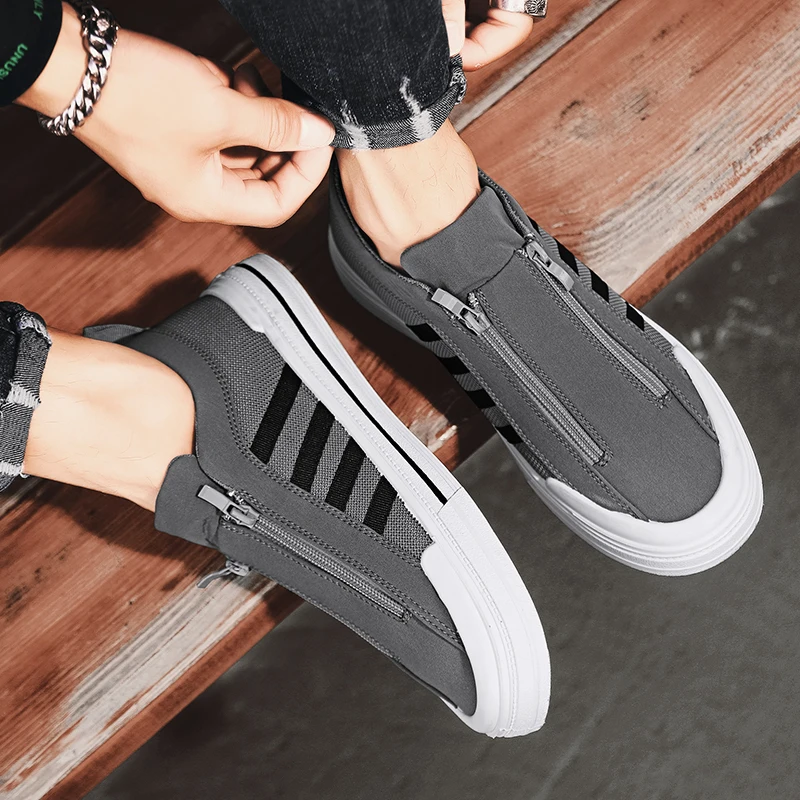 New Shoes For Men Outdoor Canvas Casual Sneaker Men's Board Shoe Zip Designed Wear-resistant Breathable Anti-slip All Seasons