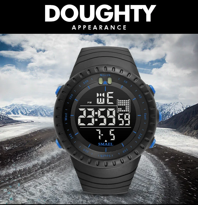 SMAEL 1237 Men's Digital Sport Watch - 50M Waterproof LED Backlight Alarm Stopwatch Chronograph Shock Resistant