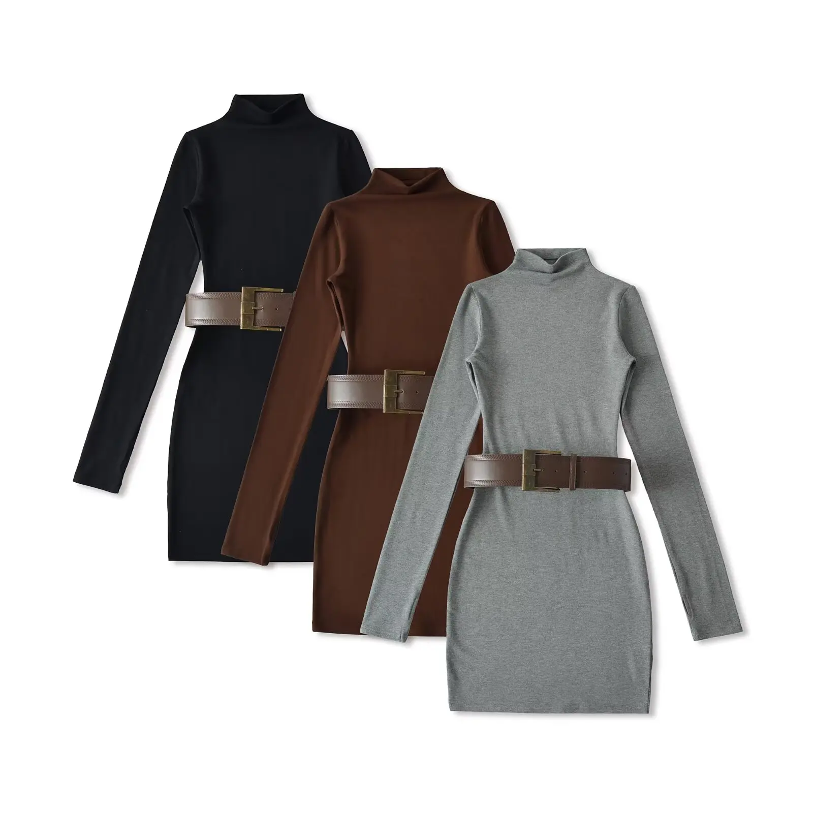 Ay com cinto longo sve bodycon dr feminino outono elegância camada base saia ort ter neline commute sle tecido macio