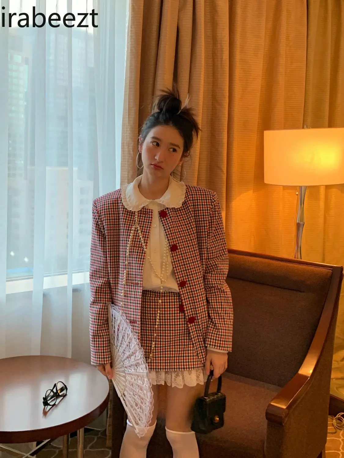 Female New Korean Version Retro Fashion Two-piece Autumn Conjuntos Feminino Elegante  Regulai Fit Костюм Женский Tweed Set