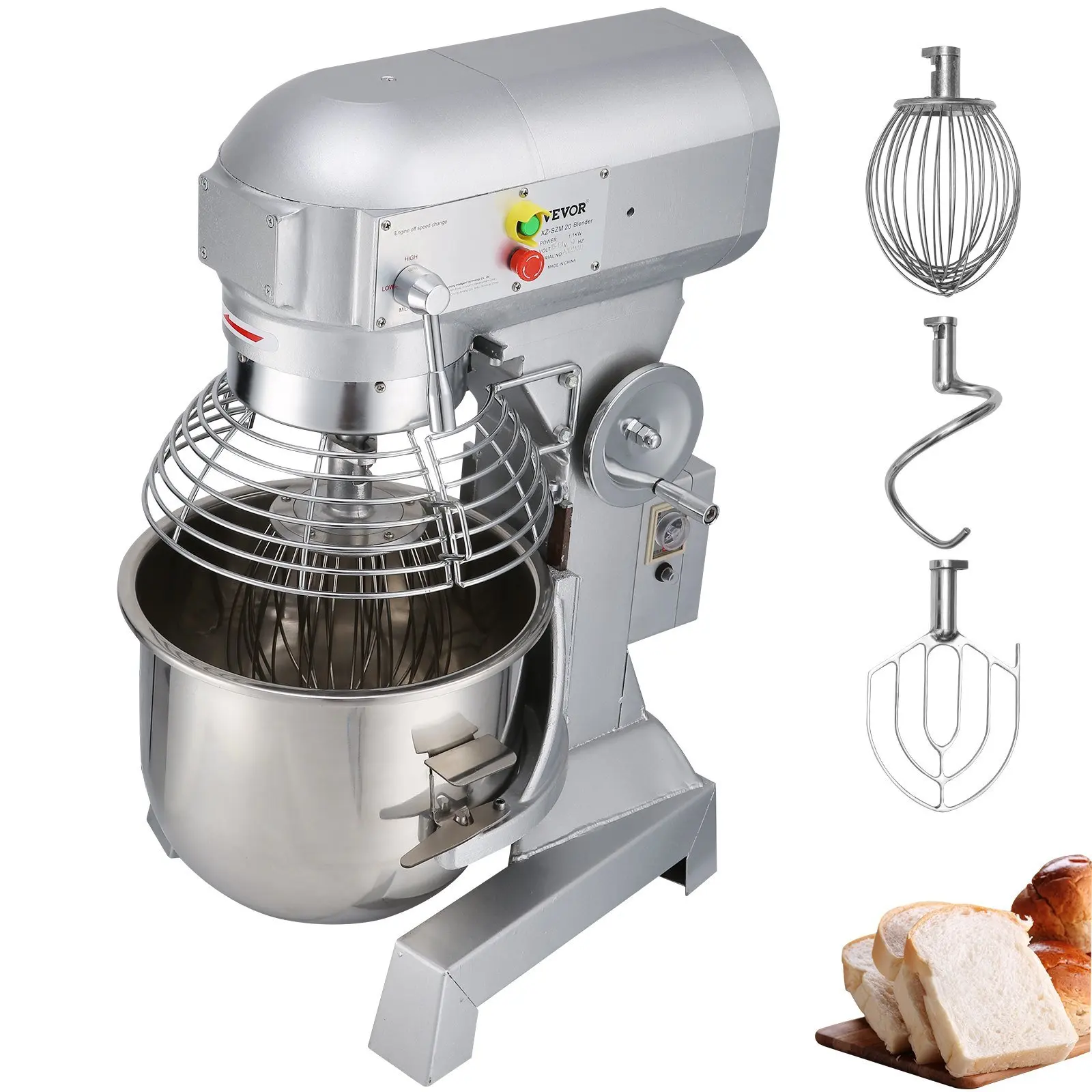 

VEVOR Commercial Food Mixer 10Qt 450W 3 Speeds Adjustable 110/178/390 RPM Heavy Duty 110V with Stainless Steel Bowl Dough Hooks