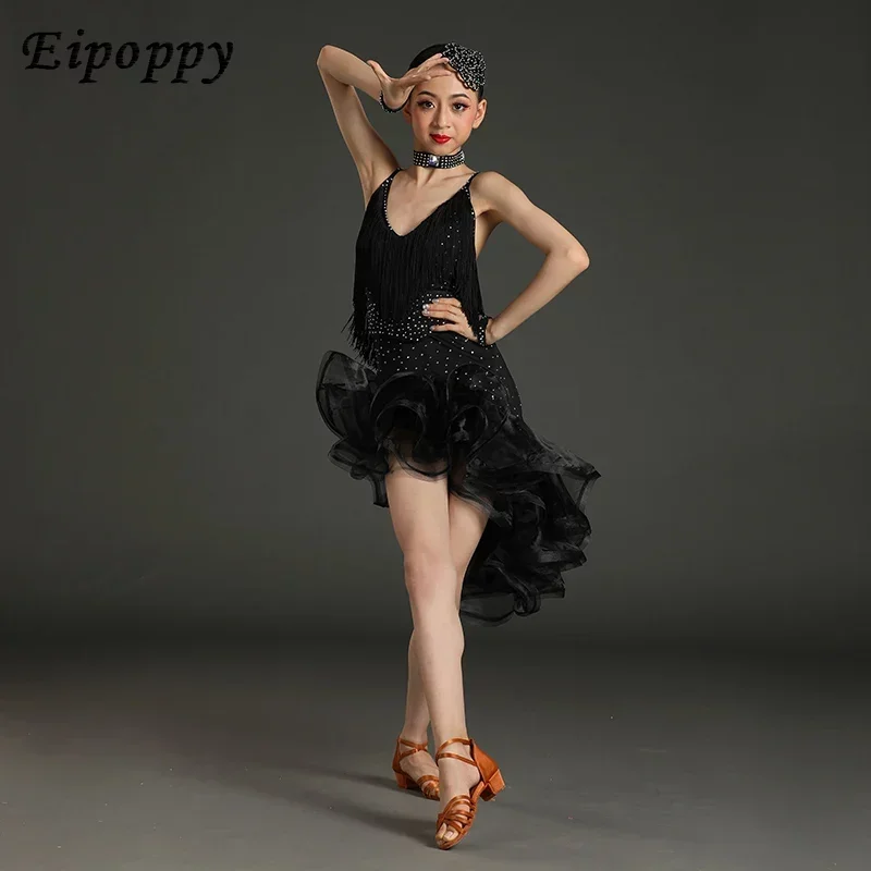 여아용 댄스 원피스, 민소매 원피스 라틴 무대 공연 의상, 여름