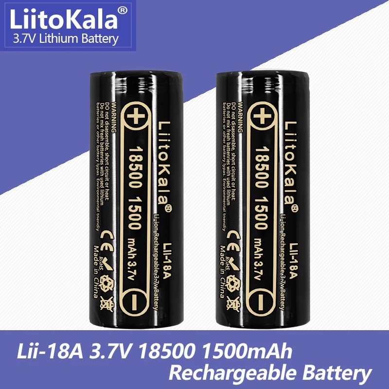 2PCS LiitoKala Lii-18A 3.7V 18500 1500mAh Rechargeable lithium ion battery 18500 3.7V 1500mAh for LED flashlight