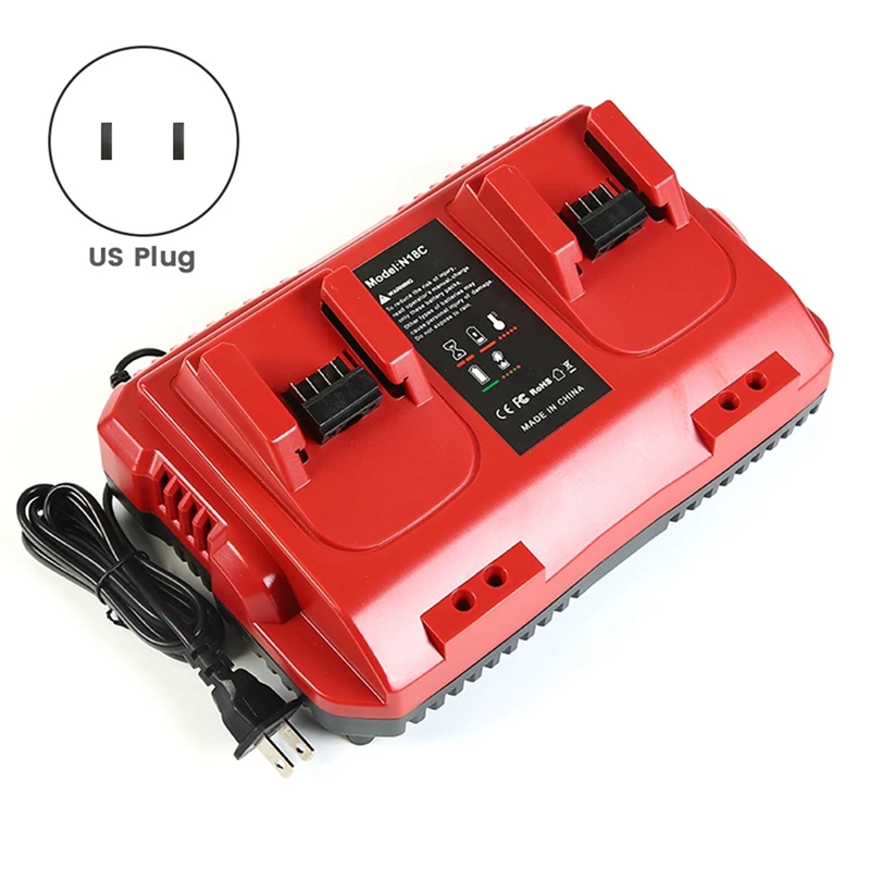 New 18V Rapid Charger Replacement for Milwaukee M18 Battery Charger Station 2Ports 48-59-1802 48-59-1812 US Plug