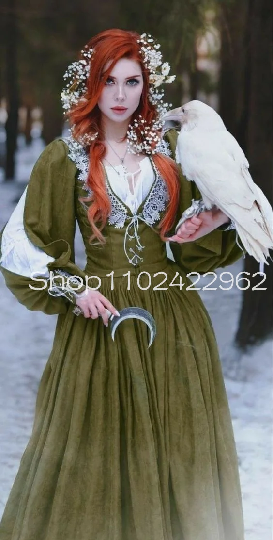 Hunter-vestidos de graduación de fantasía de princesa verde militar, manga larga, vestido de noche, disfraz Medieval renacentista Vintage, otoño