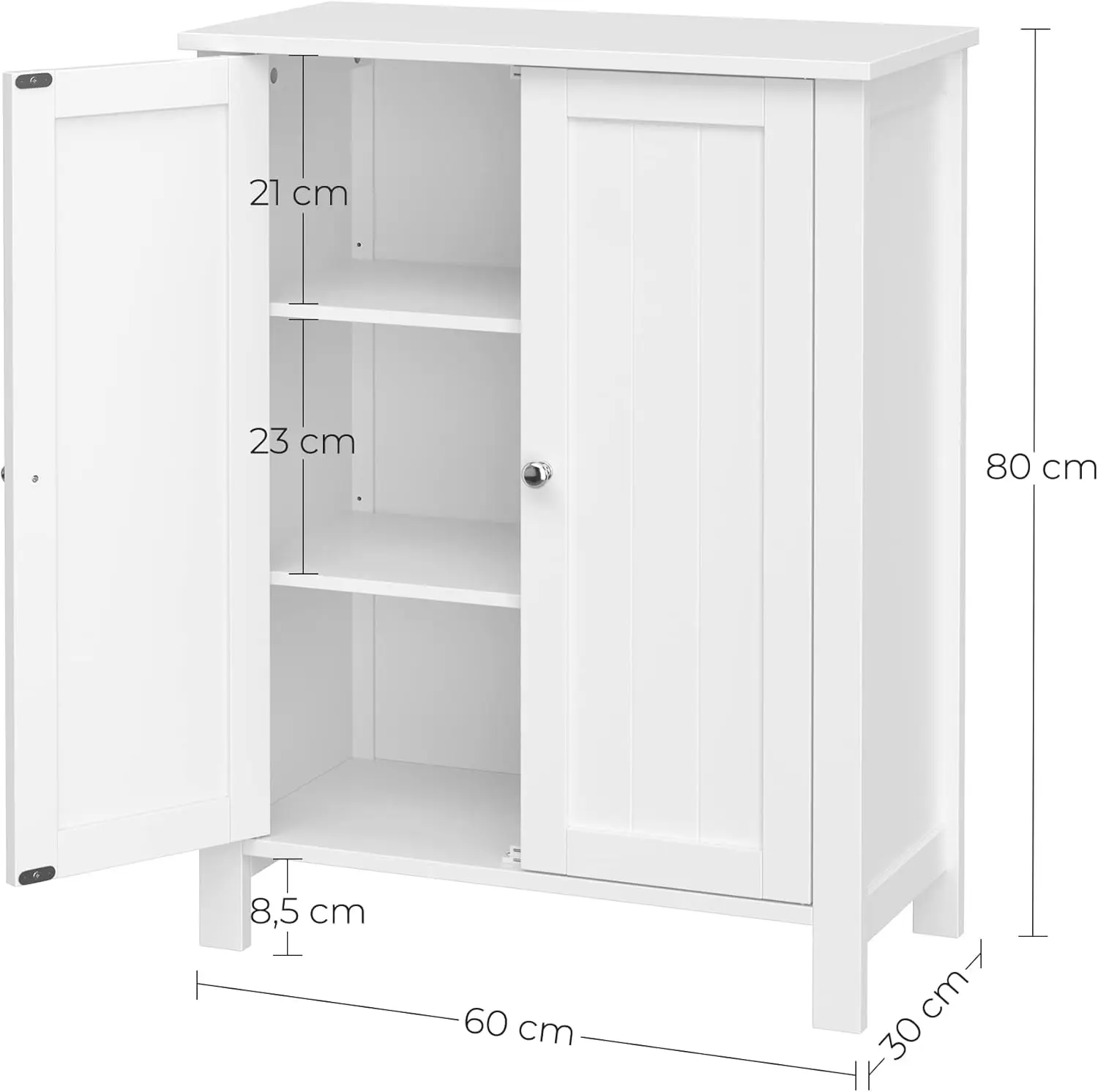 VASAGLE Badkommode Badezimmerschrank, 2 verstellbare Ebene, 30 x 60 x 80 cm