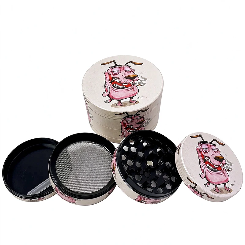 1.6/2/2.5 Inch Cartoon Dog Pattern Zinc Alloy Grass Herb Grinder, 4-Layer Manual Spice Crusher for Tobacco Smoking Accessories