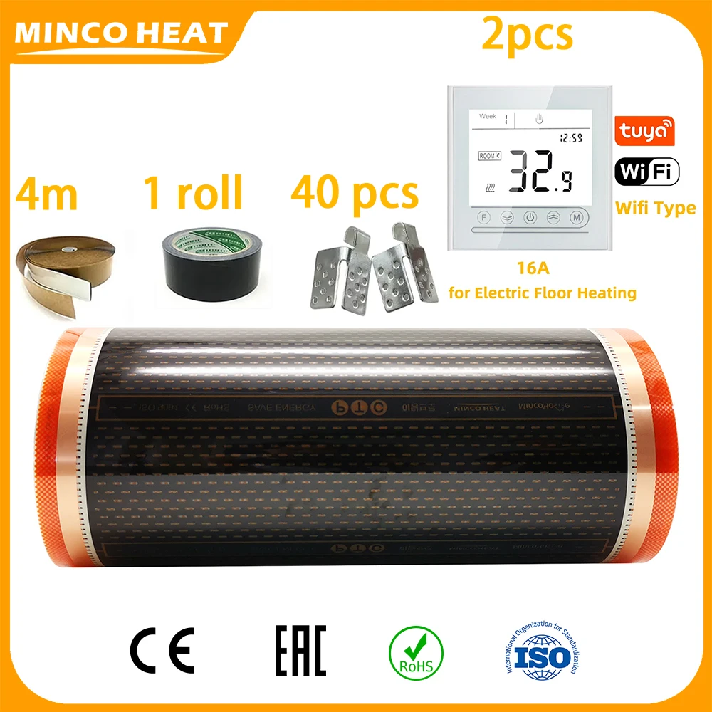 

Minco Heat 150 Вт/ ㎡ Ширина 50 см, 20 штук ㎡ Комплекты нагревательных пленок PTC для теплого пола с термостатом и внешним датчиком