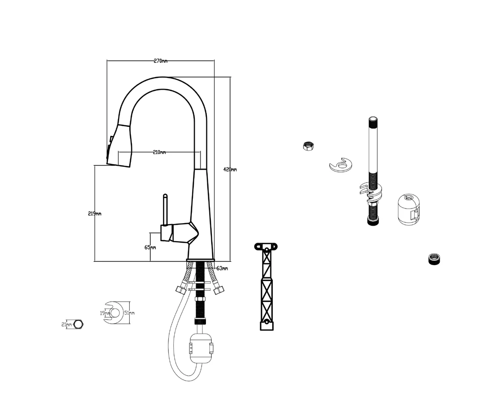 صنبور المطبخ الفولاذ المقاوم للصدأ 304 صنبور المياه الحديثة المطبخ صنابير المطبخ سحب البخاخ خلاط مطبخ بالوعة الحنفيات #5
