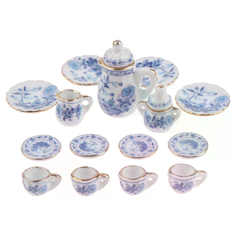 /Cna/1:12 Dollhouse Miniature Tableware Porcelain Ceramic Tea Cup Set 15Pcs