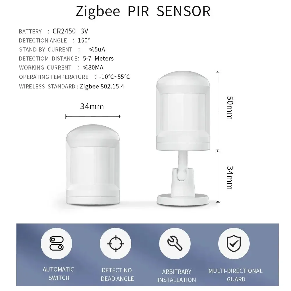 Tuya Zigbee 3.0 PIR Motion Sensor Smart Home Human Body Infrared Detector Security Smart Life Works With Alexa Google Home