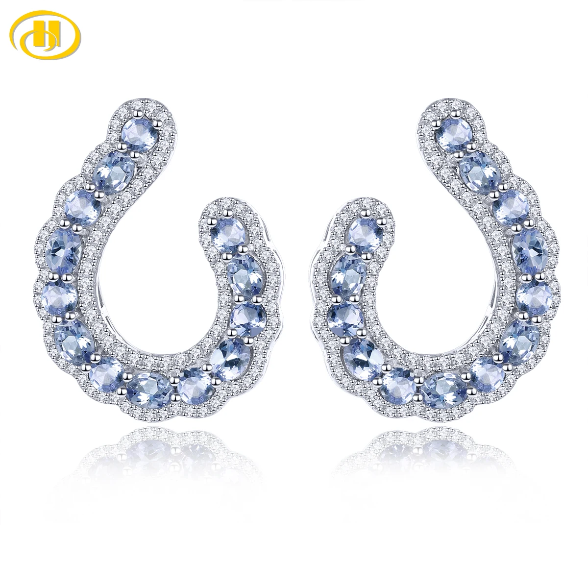Natural Tanzanite Sterling Silver Stud Earring 3.5 Carats Genuine Gemstones Women Special Unique Fine Jewelrys S925 Rhodium