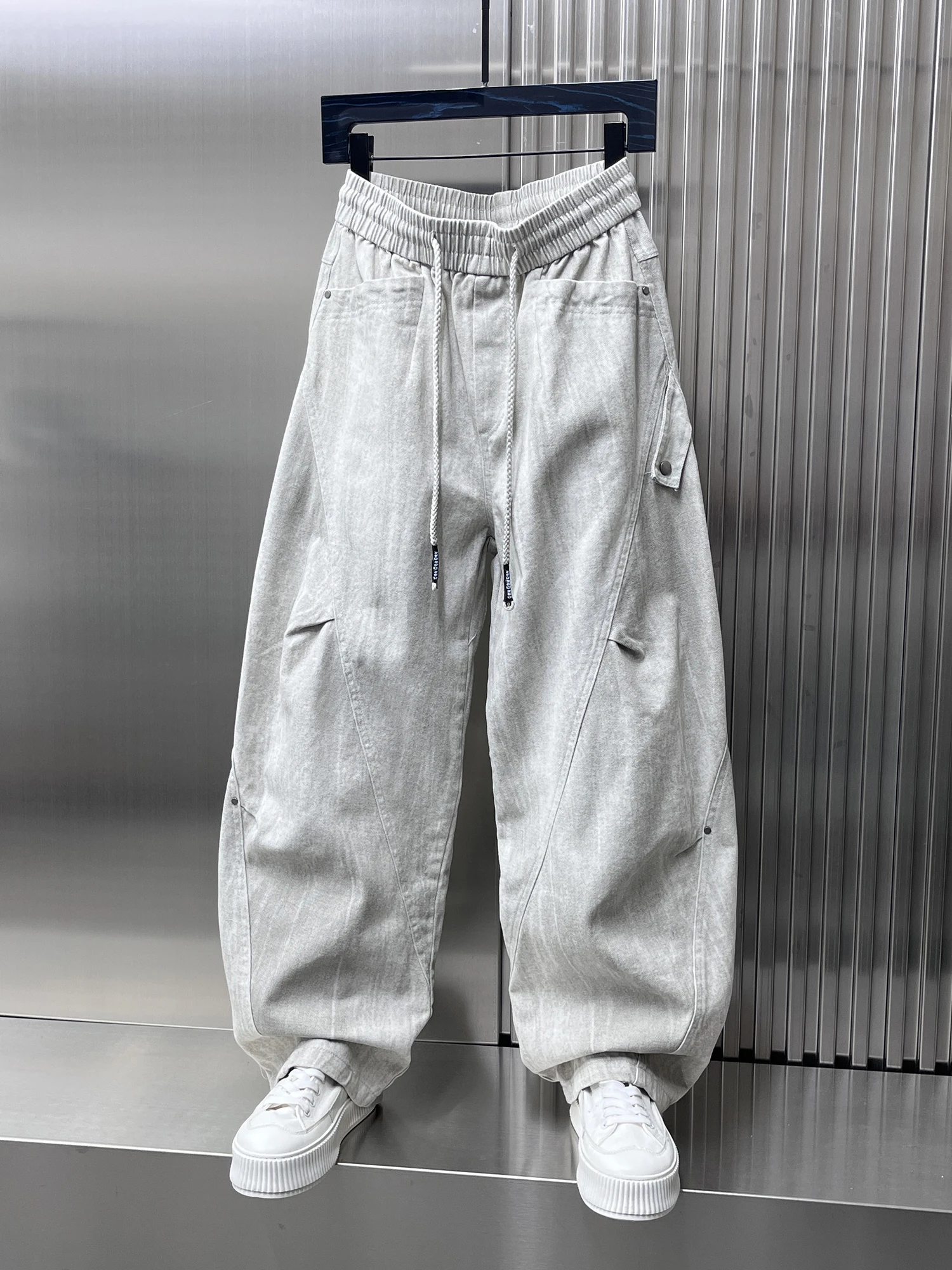 الأمريكية Sle فضفاض واسعة الساق عارضة السراويل الرجال الكورية تنوعا Dstring بارد عمال السراويل تنفس مستقيم الساق #4